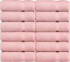 Luxury Hotel & Spa Quality, 100% Turkish Cotton 700 GSM Cloth, Towel, for Body wash, Makeup & Facial Cleaning, Baby, face, loofah, Dobby Border Soft washcloths Towel Set 13" X 13", Pink, Set of 12