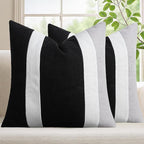 Adabana Modern Pillow Covers 18x18 Set of 2 Farmhouse Decor Patchwork Linen Cushion Covers for Living Room Couch Bed Black and White