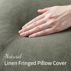 MIULEE Decorative Throw Pillow Covers Neutral Linen Fringe Throw Pillows Set of 2 Light Olive Green Boho Farmhouse Cushion Covers for Couch Sofa Bed Living Room Spring Home Decor 18x18 Inch