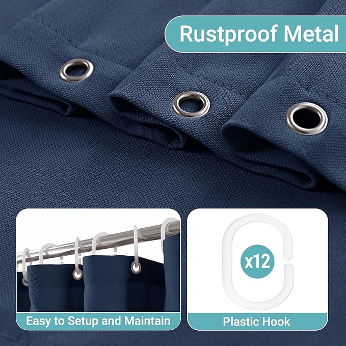 Navy Blue Long Shower Curtains 84 Inches Long for Patio Sliding Glass Door 72 Inch Wide Bath Curtain with Hooks Rings Neutral Natural Semi Sheer 72x84 Curtain for Bathroom