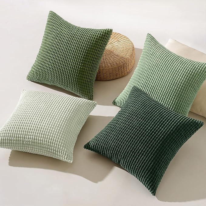 MIULEE Sage Green Pillow Covers 16x16 Inch Set of 4 Boho Farmhouse Home Decor Mordern Nordic Throw Pillows Covers Soft Corduroy for Couch Bed Sofa Living Room Forest Green