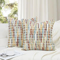 Boho Decorative Throw Pillow Covers 18x18 Inch, Chenille Tufted Pillow Cover Stripe Textured Square Farmhouse Accent Pillowcase for Couch Sofa Bedroom Living Room, Red White Khaki Grey 2 Pack