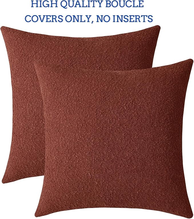 Jeneoo Rust Decorative Square Thick Throw Pillow Covers Fine Textured Boucle Terracotta Couch Cushion Cases for Livingroom Sofa Decor, Set of 2, 20 x 20 Inch