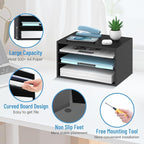 Wood Desk Organizer, 3 Tier Paper Tray Organizer for Desk with Adjustable Storage Shelves, Desktop Paper Sorter Mail Holder for Office Home Classroom, Black