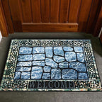 Door Mat Welcome Mat, Heavy Duty Door Mat 17.7 x 29.5 Inch Front Rug Doormat for Outdoor Entrance Home Non-Slip Rubber Rug for Front Door, Outside, Entryway, Patio (Blue Welcome)