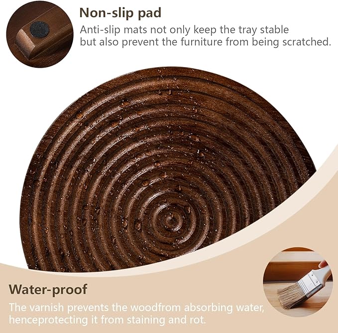 Round Decorative Tray Framhouse Bathroom Decor Wood Riser Kitchen Countertop Organizer for Perfume, Candle, Plant, 12 inch Walnut