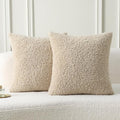 FUTEI Beige Throw Pillow Covers 20x20 Inch Set of 2,Furry Faux Fur Teddy Boucle Textured Cushion Covers,Soft Fluffy Decorative Pillow Case,Home Decor for Couch Bed Living Room Office Car
