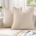 Mecatny Corduroy Throw Pillow Covers 26x26 Set of 2, Neutral Decorative Soft Boho Couch Pillow Covers with Broadside for Sofa Living Room, Beige