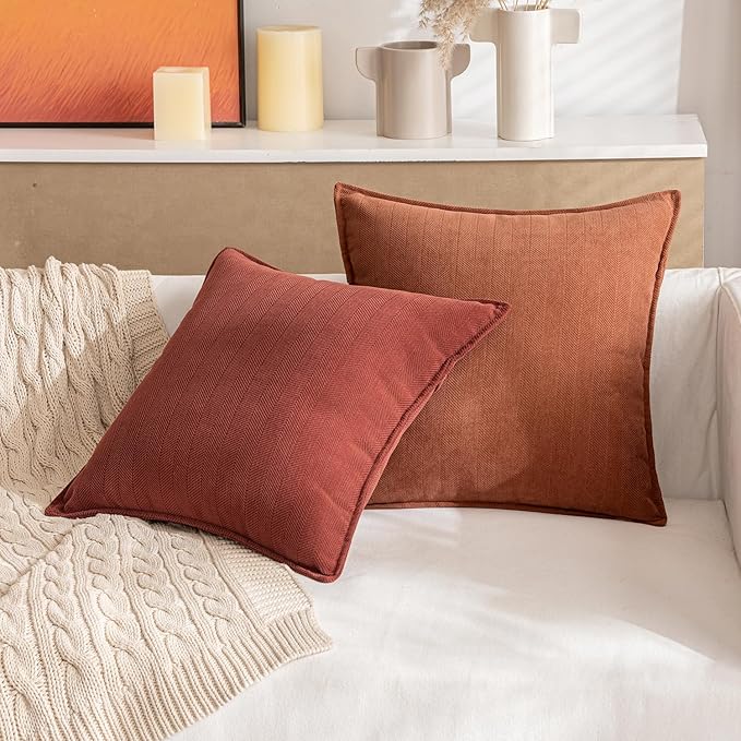 MIULEE Pack of 2 Rust Decorative Pillow Covers 20x20 Inch Fall Soft Chenille Luxurious Couch Throw Pillows Farmhouse Cushion Covers with Elegant Design for Sofa Bedroom Living Room Home Decor