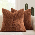 MIULEE Pack of 2 Fall Throw Pillow Covers 20x20 Inch Neutral Rust Faux Fur Decorative Sherpa Pillow Covers Fuzzy Accent Soft Sheepskin Fleece Cushion Cases for Boho Home Decor Couch Living Room Bed