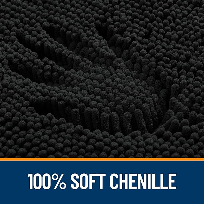 OLANLY Bathroom Rugs 36x24, Extra Soft Absorbent Chenille Bath Rugs, Rubber Backing Quick Dry, Machine Washable Bath Mats for Bathroom Floor, Tub and Shower, Home Decor Accessories, Black