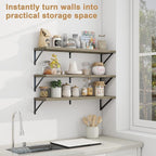 Fun Memories Floating Shelves for Wall, 36 Inches Long Set of 3 Wall Shelves for Bedroom, Floating Bookshelves with Metal Brackets for Living Room, Kitchen, Bedroom and Laundry Room (Grey)