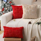 Christmas Pillow Covers 12x20 inch Set of 2 Soft Plush Faux Fur Christmas Decor Red Xmax Tree Yellow Colored Lights Decoration Throw Pillow Case for Winter Holiday Sofa Living Room PT003B12