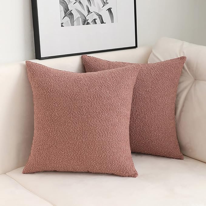Jeneoo Dusty Rose Decorative Square Thick Throw Pillow Covers Fine Textured Boucle Couch Cushion Case for Sofa Decor, Set of 2, 16 x 16 Inch