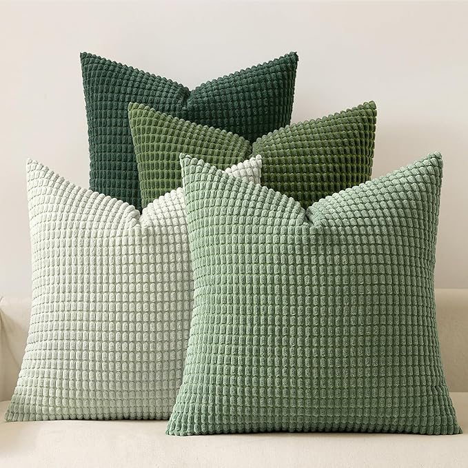 MIULEE Sage Green Pillow Covers 16x16 Inch Set of 4 Boho Farmhouse Home Decor Mordern Nordic Throw Pillows Covers Soft Corduroy for Couch Bed Sofa Living Room Forest Green