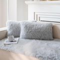 Neelvin Light Grey Faux Fur Cozy Fluffy Double-Sided Decorative Throw Pillow Covers 12x20 inch Set of 2,Velvet Pillowcase Cushion Case for Sofa Couch