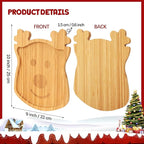 TJ POP Christmas Reindeer Bamboo Serving Tray - Laser-Carved Cute Deer Face Pattern, Natural Wooden Snack Platter Charcuterie Board, Holiday Party Kitchen Decor for Sweets, Snacks, Drinks (10” x 9”)