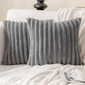 MOSAYT Faux Fur Throw Pillow Covers 20x20, Set of 2, Plush Velvet Soft Pillow Case,Fluffy Striped Decorative Couch Pillow Covers for Sofa, Bedroom, Living Room(Grey)