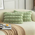 Neelvin Green Faux Fur Cozy Soft Plaid Decorative Throw Pillow Covers 12x20 inch Set of 2,Velvet Pillowcase Cushion Case for Sofa Couch