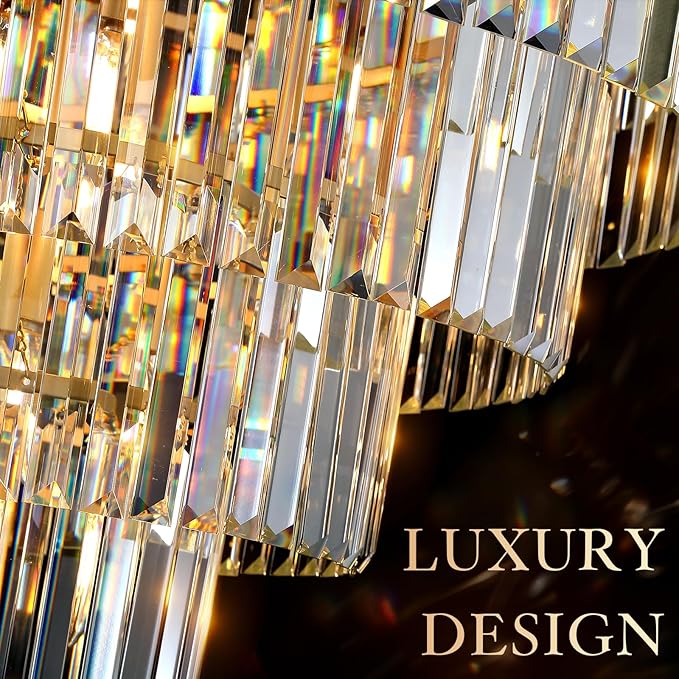 Large 36" Gold Crystal Chandeliers 23 Lights Modern Luxury Chandelier for Foyer Staircase Chandeliers 6 Tiers Round K9 Ceiling Pendant Lighting Fixture for Living Dining Room