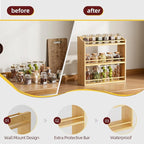Spice Rack Wall Mounted, Spice Organizer for Counter, Bamboo Spice Storage Holder for Kitchen Cabinet, Pantry (Spice Jars Not Included, Natural)