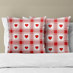 Love Hearts Throw Pillow Covers 18x18 Inch – Pack of 2 Red and White Checkered Plaid Romantic Cotton Hidden Zipper Pillowcases for Couch Sofa Chair Bed Porch Farmhouse Home Decor