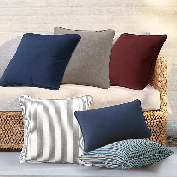 Outdoor Sunbrella Decorative Throw Pillow Covers Only, Pack of 4, 17"x17" & 20"x12" Water Repellent Replacement Lumbar Pillow Case for Patio, Couch, Sofa and Patio Furniture, Spectrum Ruby