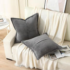 HAUSSY Dark Grey Throw Pillow Covers 22x22 Inch Set of 2, Soft Corduroy Solid Striped,Square Decorative Cushion Case,Winter Home Decorations for Couch,Bed