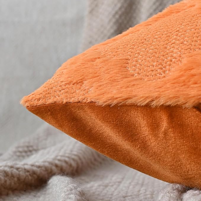 Set of 2 Soft Moroccan Throw Pillow Covers 16x16 Inch Plush Boho Decorative Pillow Cover Accent Cushion Case for Couch Sofa Bed, Orange