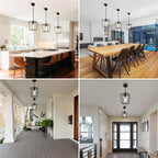 3 Pack Black Pendant Lights 1-Light Farmhouse Pendant Lights Kitchen Island Lantern Iron Cage Hanging Light Fixtures with Clear Glass Shade for Entryway, Hallway, Foyer, Porch, Dining Room