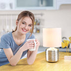 Lampwell Beno Small Table Lamp for Living Room as Bedside Table Lamp for Bedroom,Modern Ceramic Table Lamp,Kids Table Lamp,Night Table Lamp,Φ6.3×H11.81IN,Bulb Excluded,Off White Chrome Table Lamp