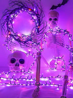 800 LED Halloween Slow Twinkle Cluster Lights, Firecracker Fairy Lights with 15 Modes & Timer Function, 33FT Waterproof String Lights for Indoor Outdoor Tree Halloween Decorations, Orange and Purple
