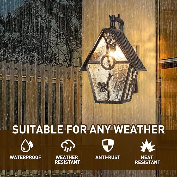 Rustic Outdoor Wall Lanterns Oil Rubbed Brown Exterior Wall Mounted Sconce Light Designer Style with Water Glass Outdoor Light Fixtures for Home Patio Garden Garage Farmhouse Porch