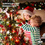 WATERGLIDE C6 Christmas Lights, 100 LED 33ft Faceted Fairy Lights Green Wire String Lights with Safe Adaptor, 8 Lighting Mode, Waterproof for Indoor Outdoor Patio Xmas Tree Party Decor, White & Red