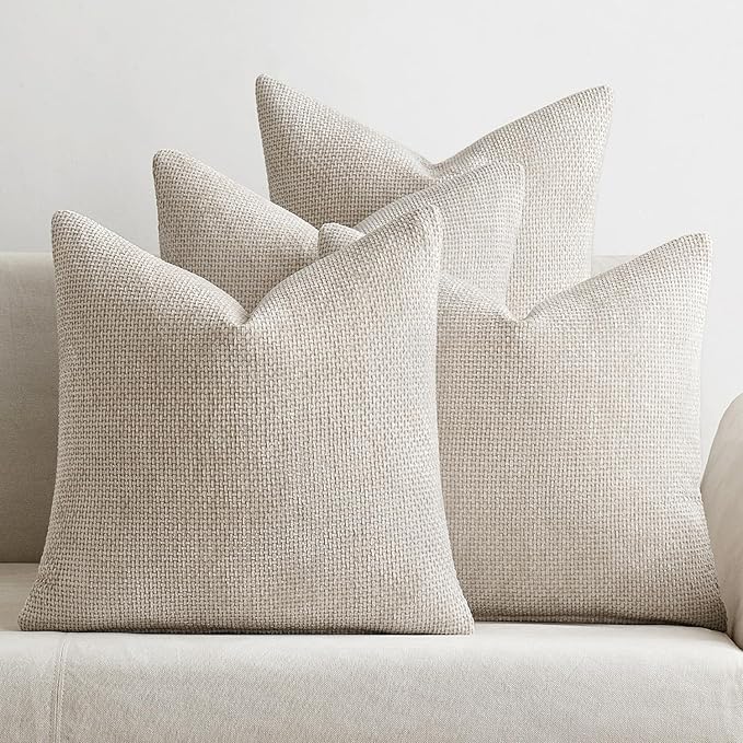 MIULEE Pack of 4 Couch Throw Pillow Covers 16x16 Inch Cream Soft Decorative Chenille Pillow Covers Farmhouse Accent Cushion Covers for Boho Home Decor Sofa Bedroom Living Room