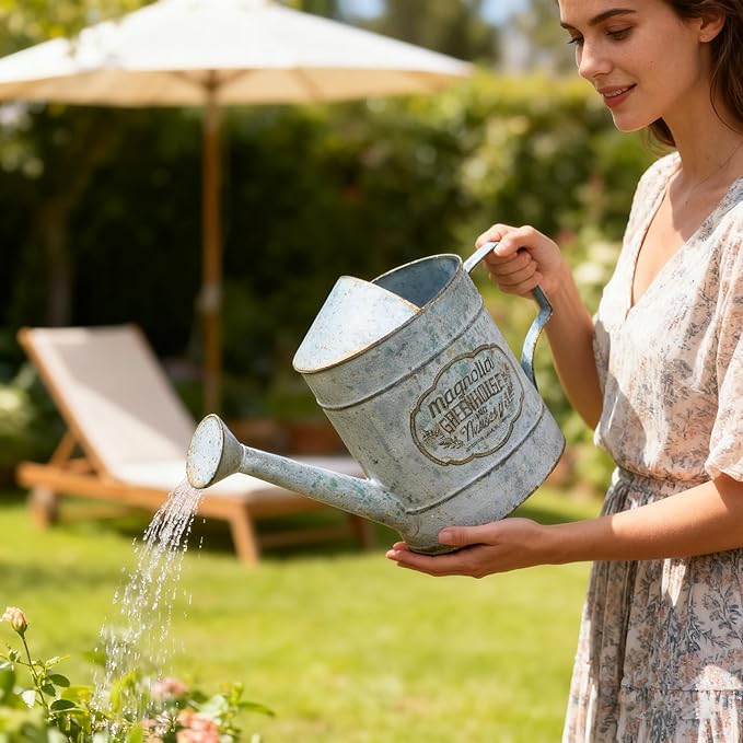 Vintage Metal Watering Can with Handle Rustic Farmhouse Watering Can Flower Pot Distressed Decorative Planter for Indoor Outdoor Garden Balcony Courtyard (Gray)