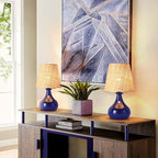 Navy Blue Small Table Lamp, Mini Bedroom Lamps for Bedside Nightstand, Rattan Shade Small Table Lamps for Small Spaces for Kitchen Counter, Bookshelf, Home Office, Living Room, Dorm