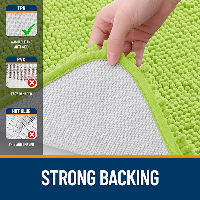OLANLY Bathroom Rugs 24x16, Extra Soft Absorbent Chenille Bath Rugs, Rubber Backing Quick Dry, Machine Washable Bath Mats for Bathroom Floor, Tub and Shower, Home Decor Accessories, Bright Green