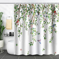 Green Leaves Birds Shower Curtain Hanging Vine Plant with Floral Shower Curtains for Bathroom Waterproof Polyester Fabric Bath Curtain 72 x 72 Inch with 12 Hooks