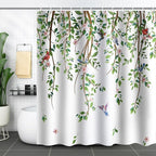 Green Leaves Birds Shower Curtain Hanging Vine Plant with Floral Shower Curtains for Bathroom Waterproof Polyester Fabric Bath Curtain 72 x 72 Inch with 12 Hooks