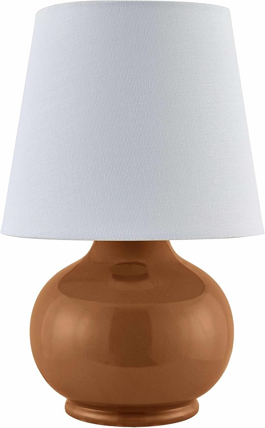 BoutiqueRugs Navarro Boho Ceramic Bedside Table Lamp for Bedroom Nightstand and Living Room - Shade Cotton - White, Brown, Rust - 13" H