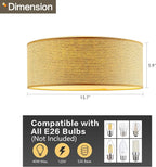 WINGBO 15.7" Modern 3-Light Flush Mount Ceiling Light Fixture with Fabric & Acrylic Double Drum Shade for Bedroom Living Room Dining Room Hallway Entryway, Flaxen