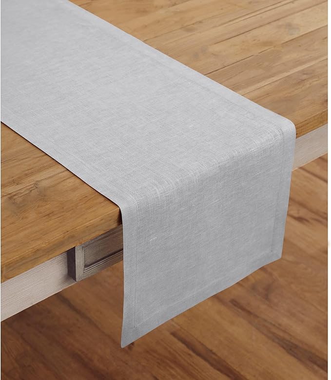 Solino Home Linen Soft Grey Table Runner 108 Inches Long - 100% Pure Linen 14 x 108 Inch Table Runner for Fall, Autumn, Thanksgiving, Christmas - Fete