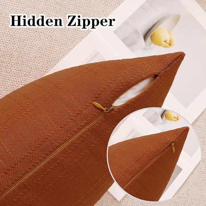 Kevin Textile Pack of 2 Outdoor Waterproof Pillow Covers Checkered Decorative Cushions Sham Throw Pillowcases Shell for Patio Tent Garden Couch Bed Sofa 16x16 Inch Burnt Orange