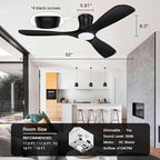 52” Smart Wood Low Profile Ceiling Fan with Lights Remote,Quiet DC Motor,Outdoor Indoor Flush Mount Ceiling Fans Controlled by WIFI Alexa App,Modern Black for Bedroom Living Room Patio Porch