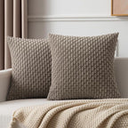 Kevin Textile Pack of 2 Corduroy Decorative Throw Pillow Covers 18x18 Inch Soft Boho Striped Pillow Covers Modern Farmhouse Home Decor for Spring Sofa Living Room Couch Bed Light Brown
