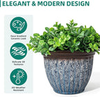 15" D Large Flower Pots, 2-Pack Big Planters for Indoor Outdoor Plants, UV-Protect PP Container for Garden Patio Yard Balcony Porch or Home Decor, Artistic Floating Blue & Brown Glaze