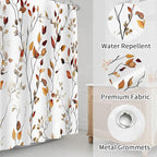 Brown Eucalyptus Leaves Shower Curtain Fall Leaf Floral Shower Curtains for Bathroom Waterproof Polyester Fabric Bath Curtain 72 x 72 Inch with 12 Hooks