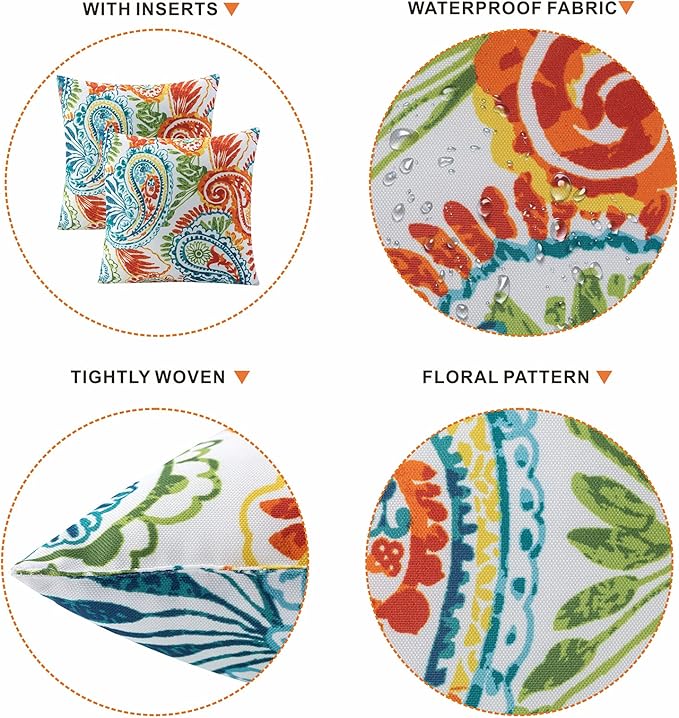 Outdoor Throw Pillows - Decorative Pillows with Insert Included Set of 2 Outdoor Pillows for Patio Furniture 18x18 Inch
