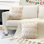OTOSTAR Set of 2 Xmas Soft Plush Short Wool Velvet Decorative Throw Pillow Covers Square Luxury Style Cushion Case Pillow Shell for Sofa Bedroom Christmas Tree and Elk Cream Beige, 14x14 Inch